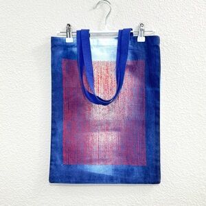 Anthropologie Abstract Print Cancas Tote Blue Red Art Bag
